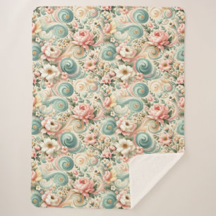 Whimsical Floral Swirls in Pastel  Sherpa Blanket