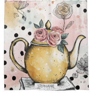 Whimsical Floral Teapot – Cozy Cottagecore Shower Curtain