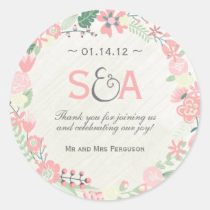 Whimsical Floral Thank You Favours Classic Round Sticker