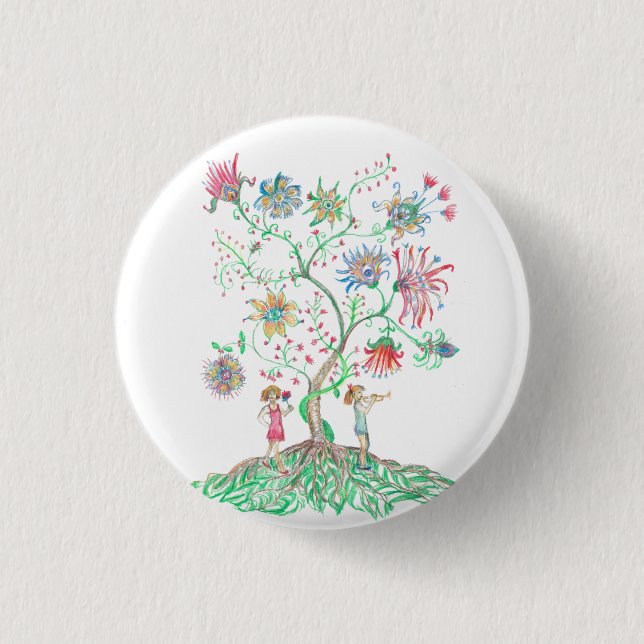 Whimsical Floral Tree  3 Cm Round Badge (Front)