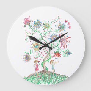 Whimsical Floral Tree Large Clock