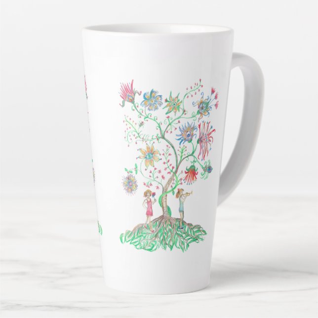 Whimsical Floral Tree  Latte Mug (Right Angle)