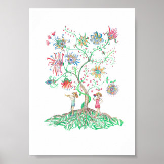 Whimsical Floral Tree Poster
