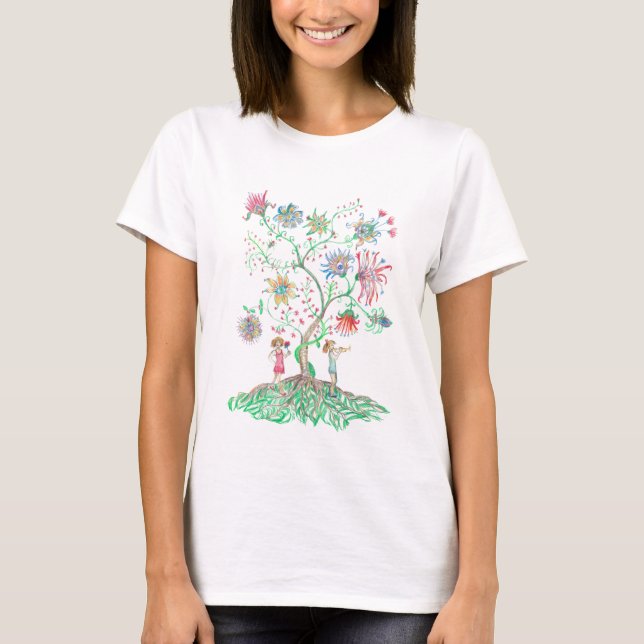 Whimsical Floral Tree  T-Shirt (Front)