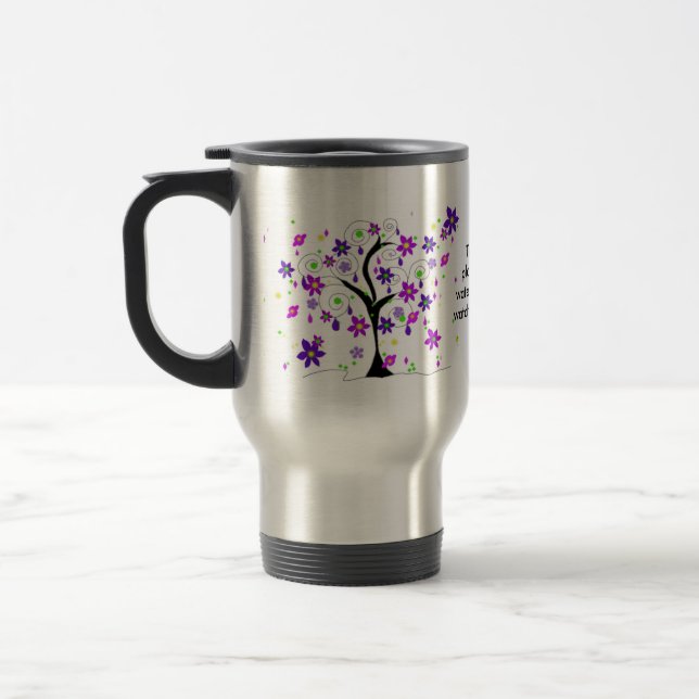 Whimsical Floral Tree with Teacher Saying Travel Mug (Left)