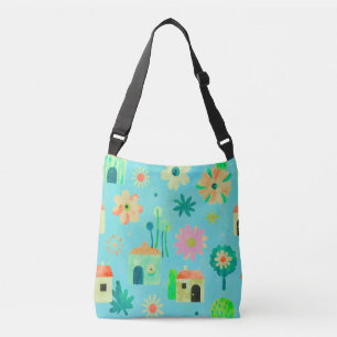 Whimsical Floral Village Pattern Crossbody Bag