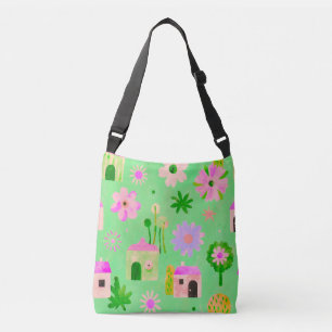 Whimsical Floral Village Pattern Tote Bag