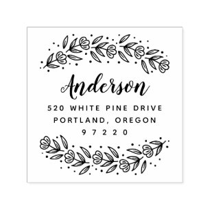 Whimsical Floral Vine Return Address Self-inking Stamp