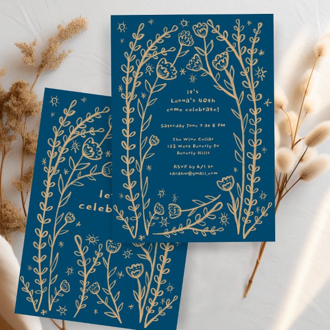 Whimsical Floral Vines Cute Birthday Party Custom  Invitation (Whimsical Floral Vines Cute Birthday Party Custom Invitation
)