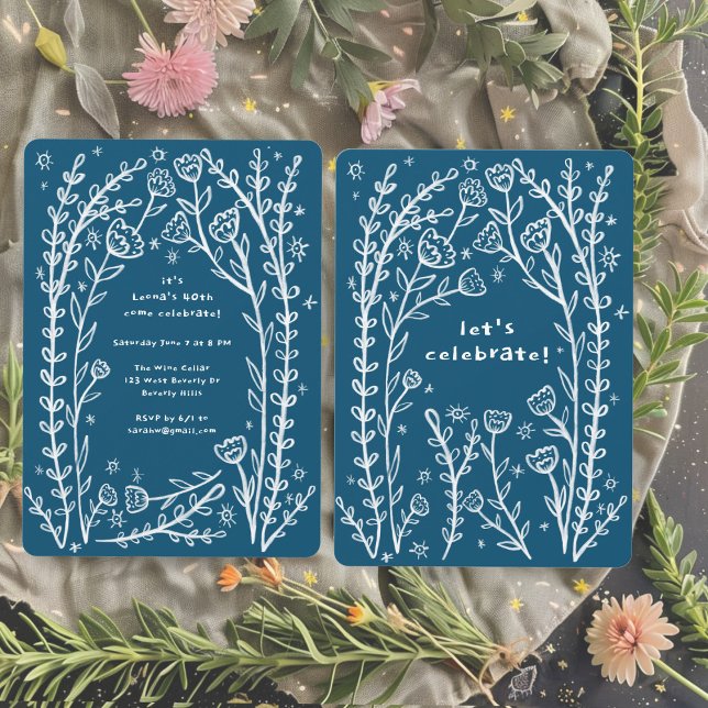 Whimsical Floral Vines Cute Birthday Party Custom  Invitation (Whimsical Floral Vines Cute Birthday Party Custom Invitation
)