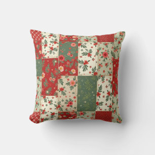 Whimsical Floral Vintage Christmas Quilt Pattern Cushion