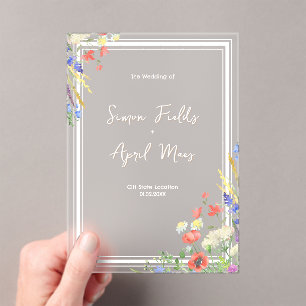 Whimsical Floral watercolor Wedding Acrylic Invitations