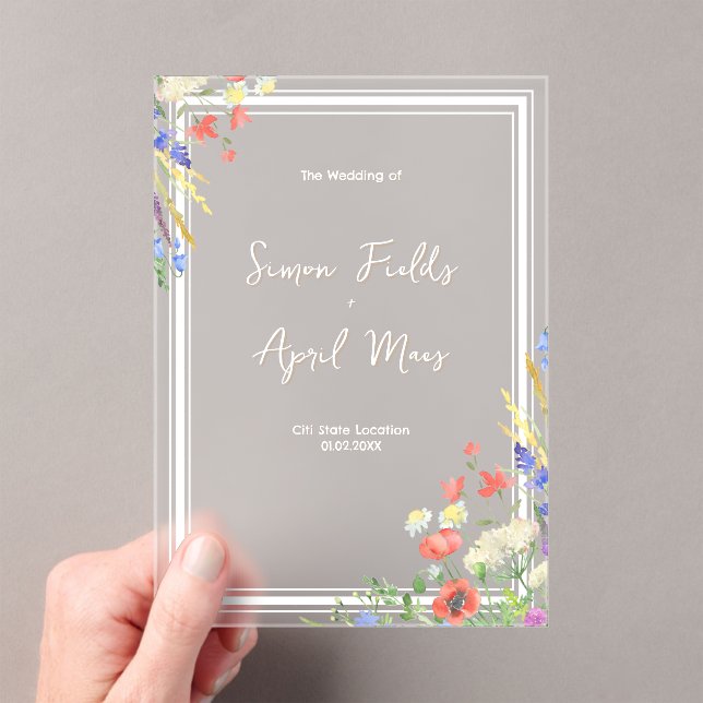 Whimsical Floral watercolor Wedding Acrylic Invitations (Insitu (Handheld))
