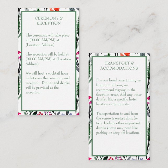 Whimsical Floral Watercolor Wedding Enclosure Card (Front/Back)