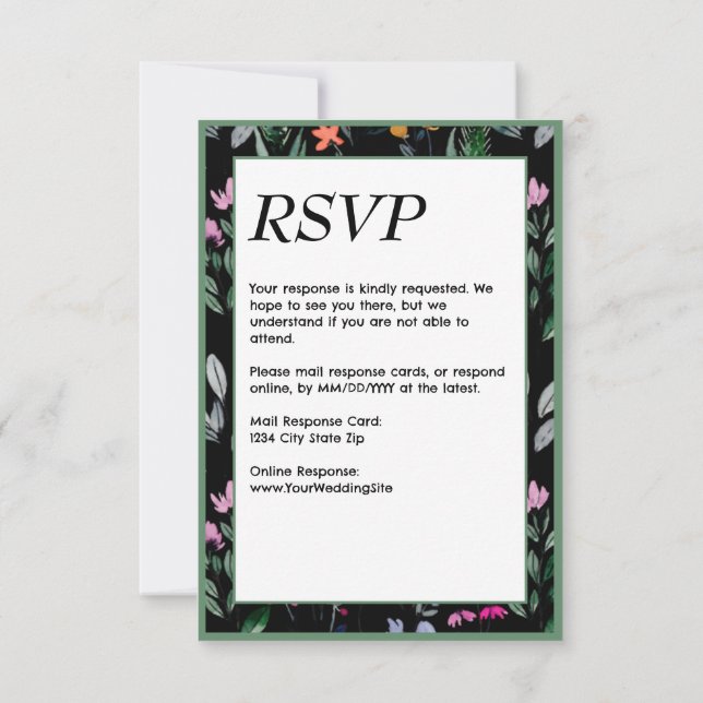 Whimsical Floral Watercolor Wedding RSVP Card (Back)