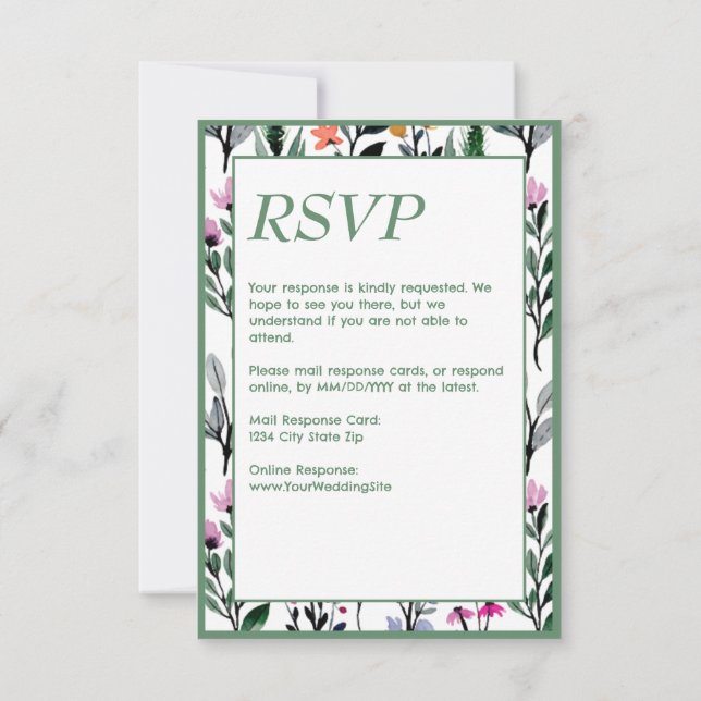 Whimsical Floral Watercolor Wedding RSVP Card (Back)