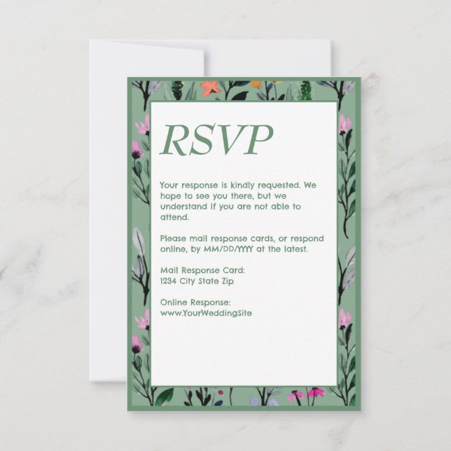 Whimsical Floral Watercolor Wedding RSVP Card (Back)