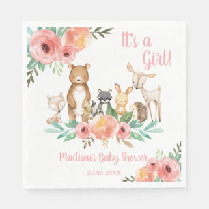 Whimsical Floral Woodland Animals Baby Shower Napkin