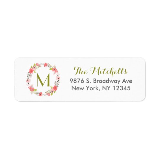 Whimsical Floral Wreath Monogram Return Address Label