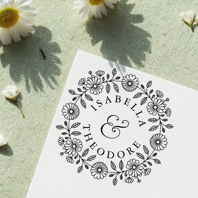 Whimsical Floral Wreath Self-Inking Couple's Stamp (Creator Uploaded)