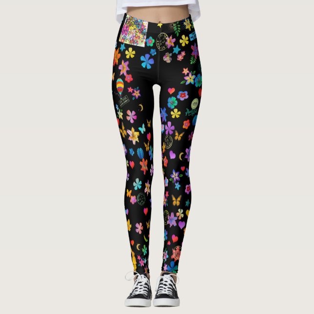 Whimsical Floral Yoga Leggings (Front)