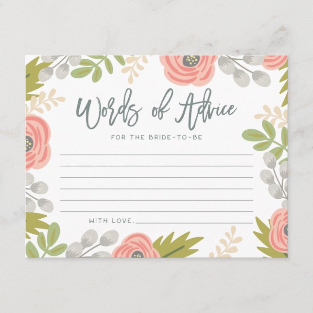 Whimsical Florals Bridal Shower Advice Card (Front)