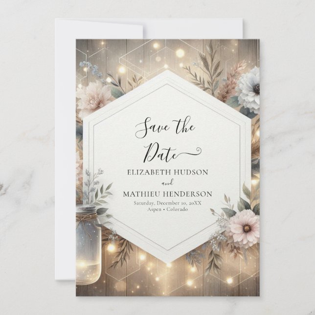  Whimsical Florals Mason Jar Wedding Save The Date (Front)