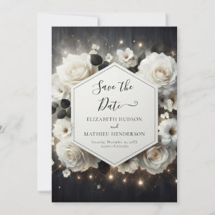 Whimsical Florals White Roses Wedding Save The Date