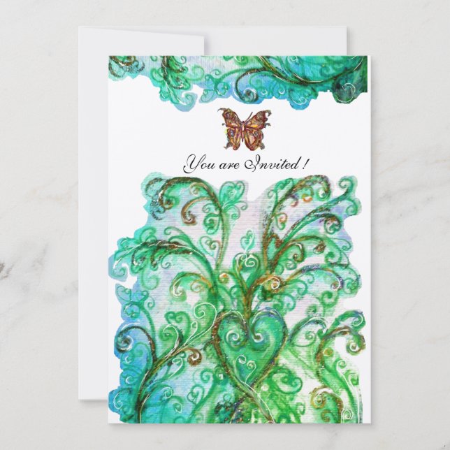 WHIMSICAL FLOURISHES bright blue green champagne Invitation (Front)