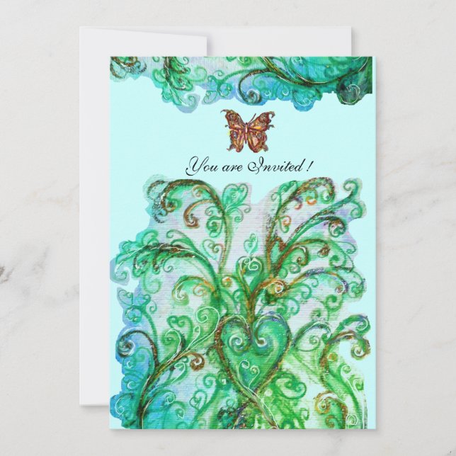 WHIMSICAL FLOURISHES bright blue green Invitation (Front)