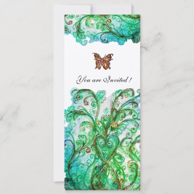WHIMSICAL FLOURISHES bright blue green silver Invitation (Front)