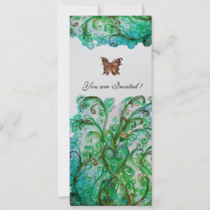 WHIMSICAL FLOURISHES bright blue green silver Invitation