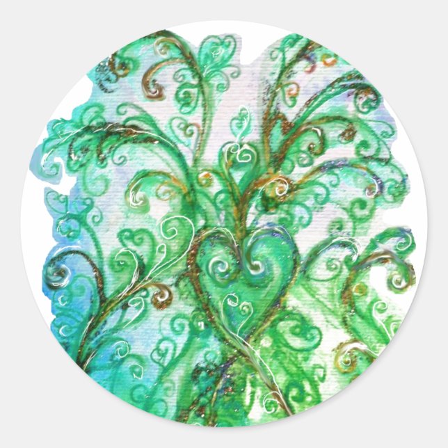 WHIMSICAL FLOURISHES bright blue green white Classic Round Sticker (Front)