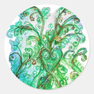 WHIMSICAL FLOURISHES bright blue green white Classic Round Sticker