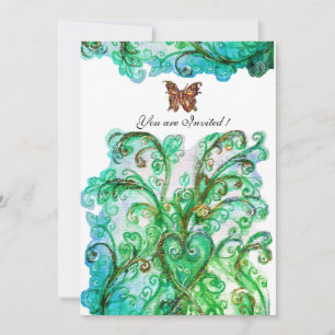 WHIMSICAL FLOURISHES bright blue green white Invitation