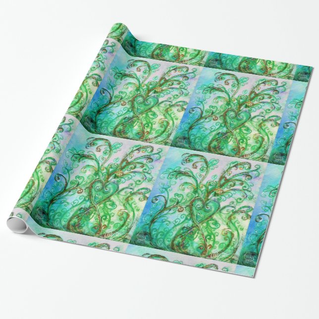 WHIMSICAL FLOURISHES bright green blue white Wrapping Paper (Unrolled)