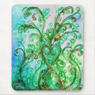 WHIMSICAL FLOURISHES bright green blue yellow Mouse Mat