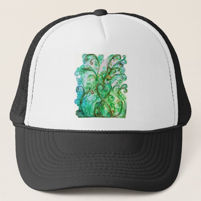 WHIMSICAL FLOURISHES bright green blue yellow Trucker Hat (Front)