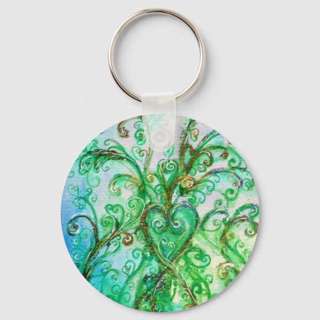 WHIMSICAL FLOURISHES bright green yellow blue Key Ring (Front)