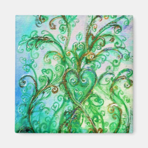 WHIMSICAL FLOURISHES bright green yellow blue Magnet