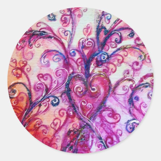 WHIMSICAL FLOURISHES bright pink purple white Classic Round Sticker (Front)