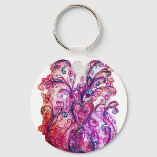 WHIMSICAL FLOURISHES bright pink purple white Key Ring