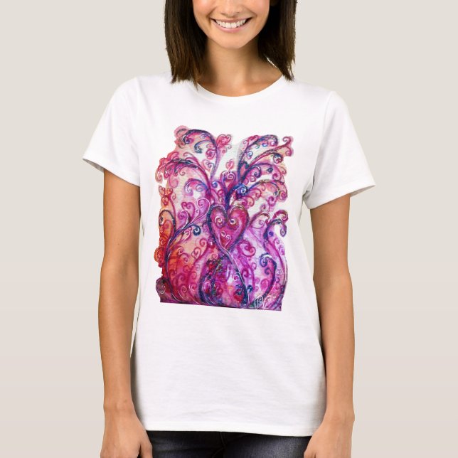 WHIMSICAL FLOURISHES bright pink purple white T-Shirt (Front)