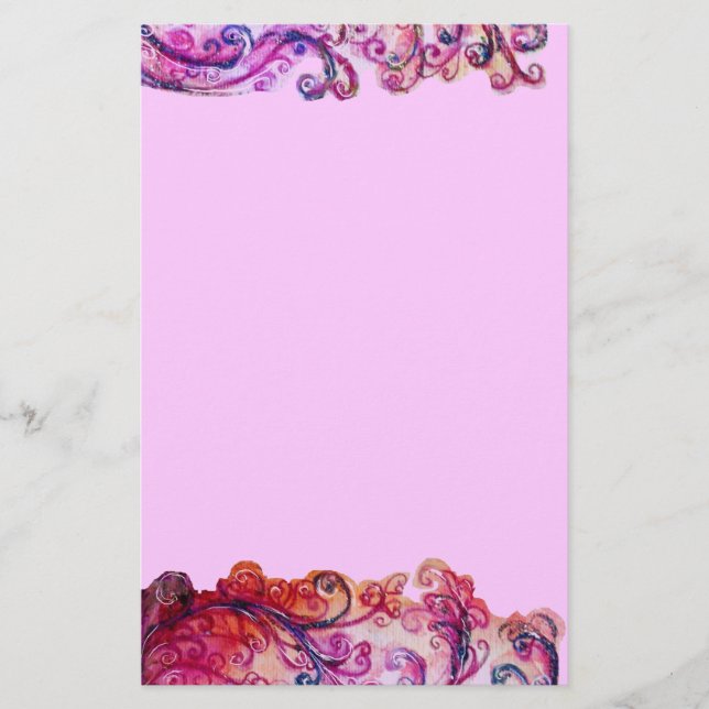 WHIMSICAL FLOURISHES bright pink red purple felt Stationery (Front)