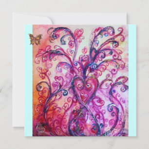 WHIMSICAL FLOURISHES bright red ,pink purple blue Invitation