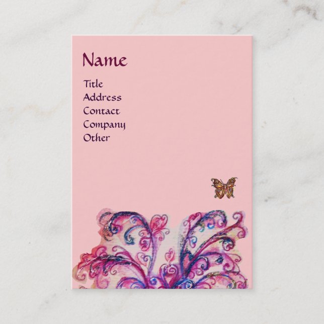 WHIMSICAL FLOURISHES bright red ,pink purple Business Card (Front)