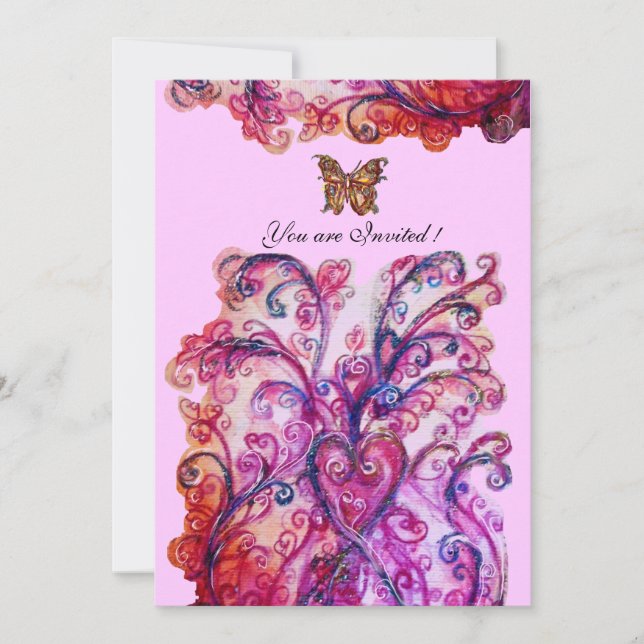 WHIMSICAL FLOURISHES bright red pink purple Invitation (Front)
