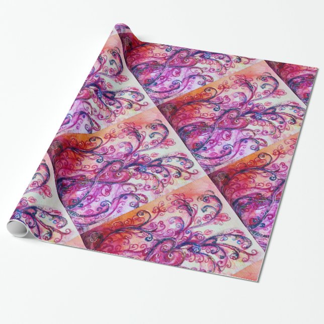 WHIMSICAL FLOURISHES bright red pink white Wrapping Paper (Unrolled)