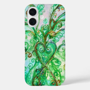 WHIMSICAL FLOURISHES bright teal green white iPhone 16 Case