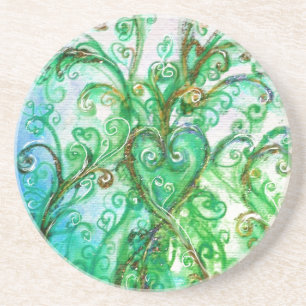 WHIMSICAL FLOURISHES  green blue Coaster